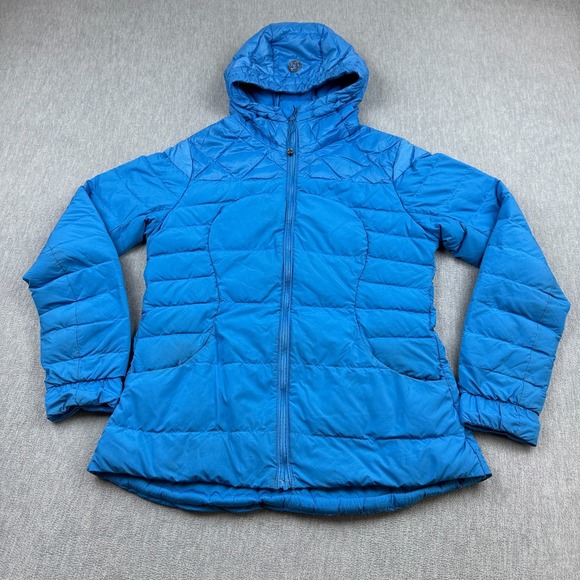 Lululemon Jacket Womens 14 Blue Fluffin' Awesome Quilted Hooded Full Zip Down